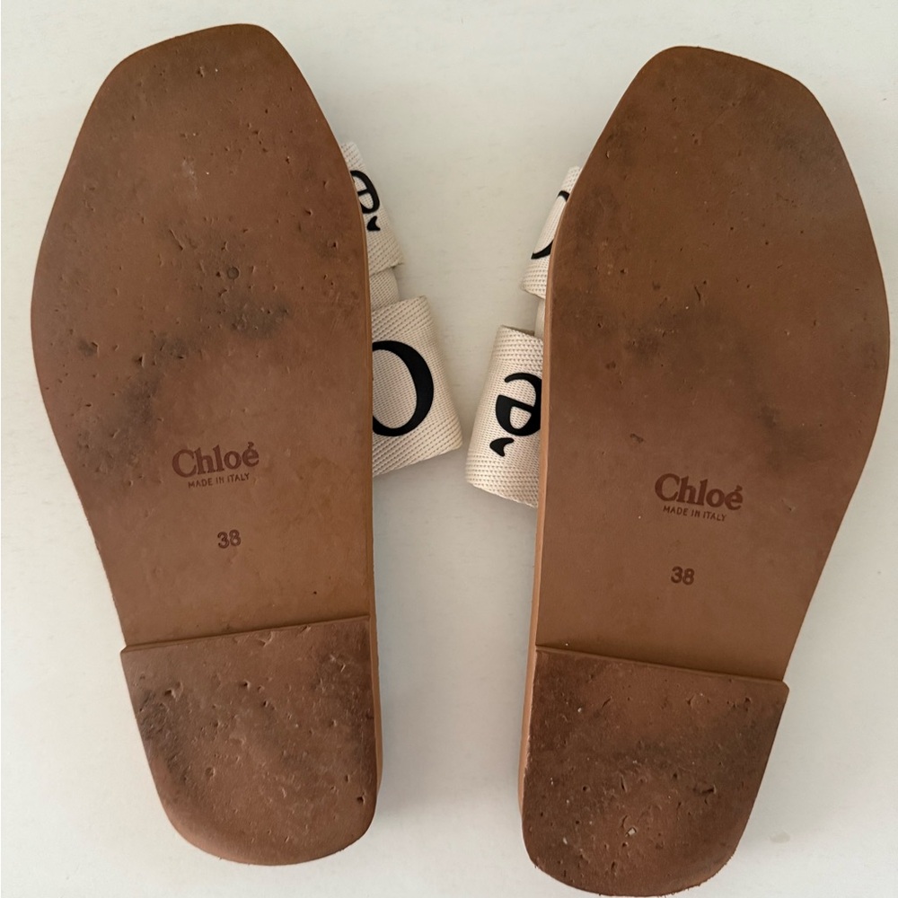 Chloe Woody Cream and Brown Slide Sandals - Picture 6 of 7